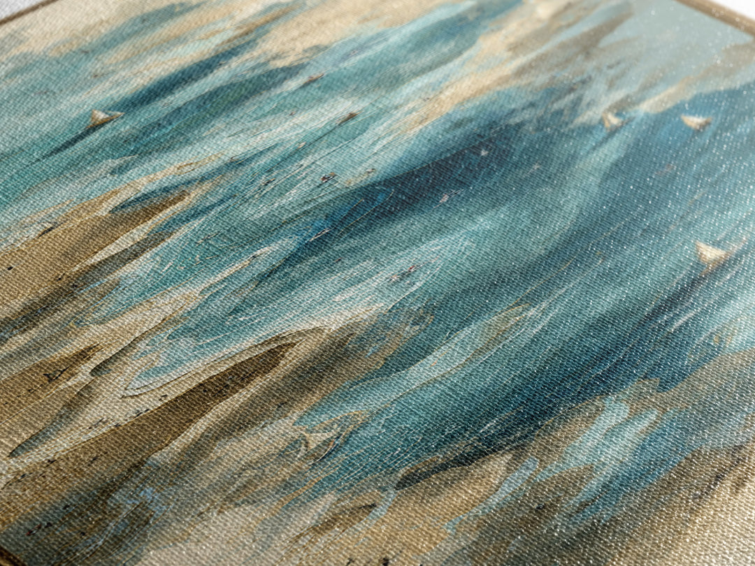 Panoramic Coastal Shoreline from an Aerial View Canvas Print, Above Sofa Art, Statement Artwork, Living Room Decor, Statement, ASA-1x3-15
