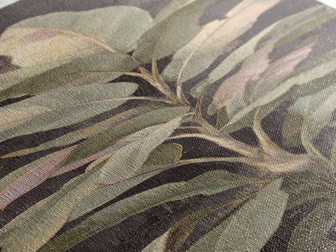 Large Botanical Leaves Canvas Print, Above Sofa Art, Living Room Decor, Oil Painting, Statement 333, Set of Wall Art, ASA-1x3-33