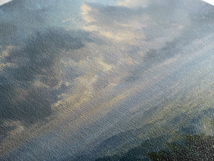 Dramatic Cloudscape over a Distant Valley Framed Canvas Print, Above Sofa Art, Living Room Decor, Oil Painting, Statement, ASA-2x1-25
