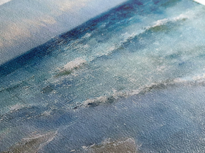 Moody Seascape at Twilight Framed Canvas Print, Above Sofa Art, Modern Art, Living Room Decor, Oil Painting, Statement, ASA-3x1-28