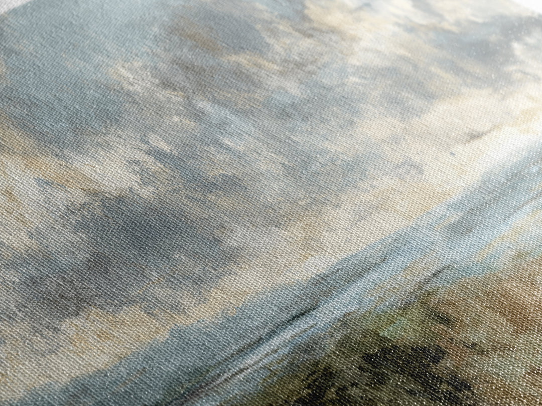 Dramatic Cloudscape over a Distant Valley Canvas Print, Above Sofa Art, Boho Wall Art, Living Room Decor, Watercolor Art, ASA-3x1-45