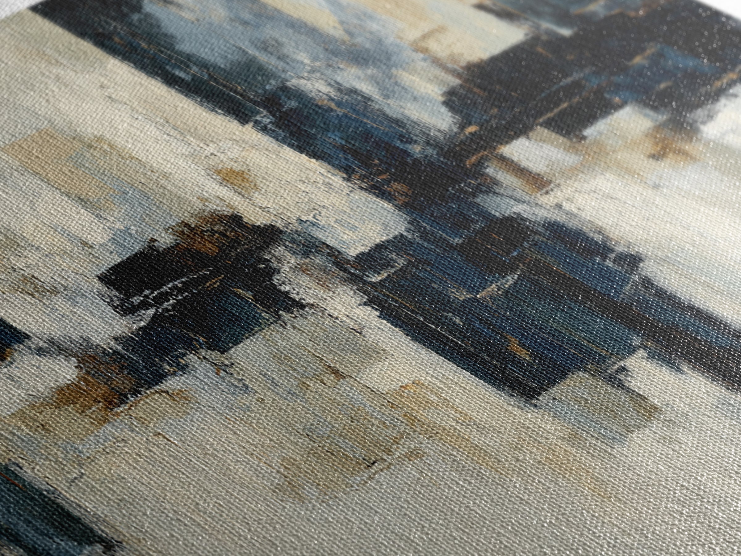 Bold Navy and Ivory Abstract Brushwork Framed Canvas Print, Above Sofa Art, Farmhouse Decor, Living Room Decor, Statement, ASA-3x1-58