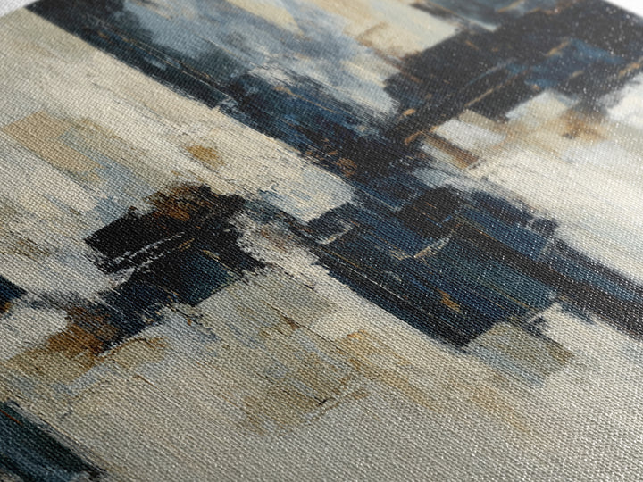 Bold Navy and Ivory Abstract Brushwork Framed Canvas Print, Above Sofa Art, Farmhouse Decor, Living Room Decor, Statement, ASA-3x1-58