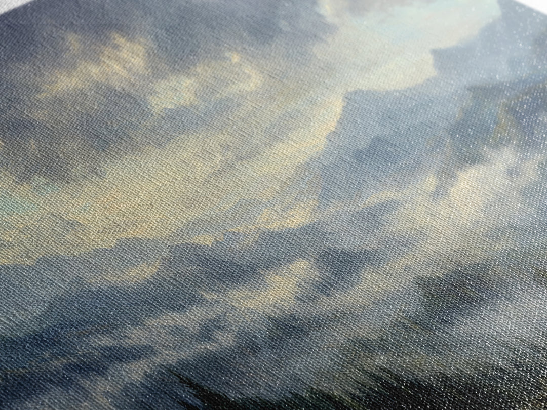 Dramatic Cloudscape over a Distant Valley Framed Canvas Print, Above Sofa Art, Canvas Print, Living Room Decor, Statement, ASA-3x1-69