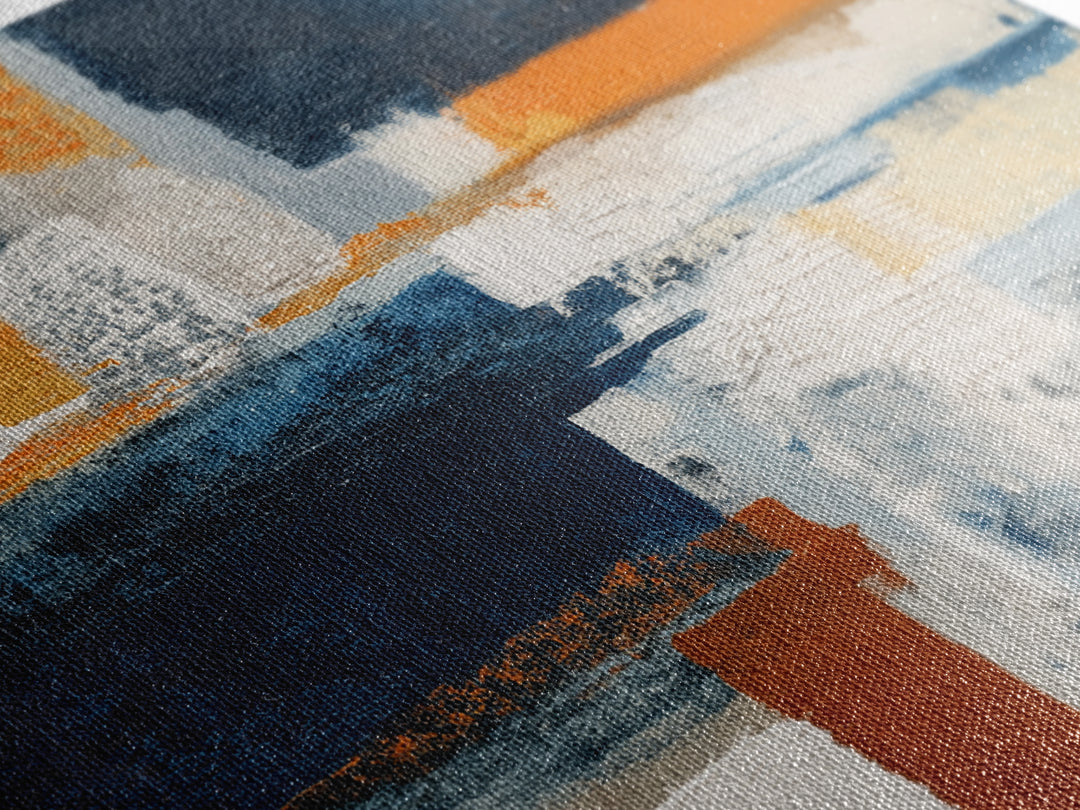 Bold Navy and Ivory Abstract Brushwork Canvas Print, Above Sofa Art, Mid Century Modern, Living Room Decor, Abstract Art, ASA-3x2-22