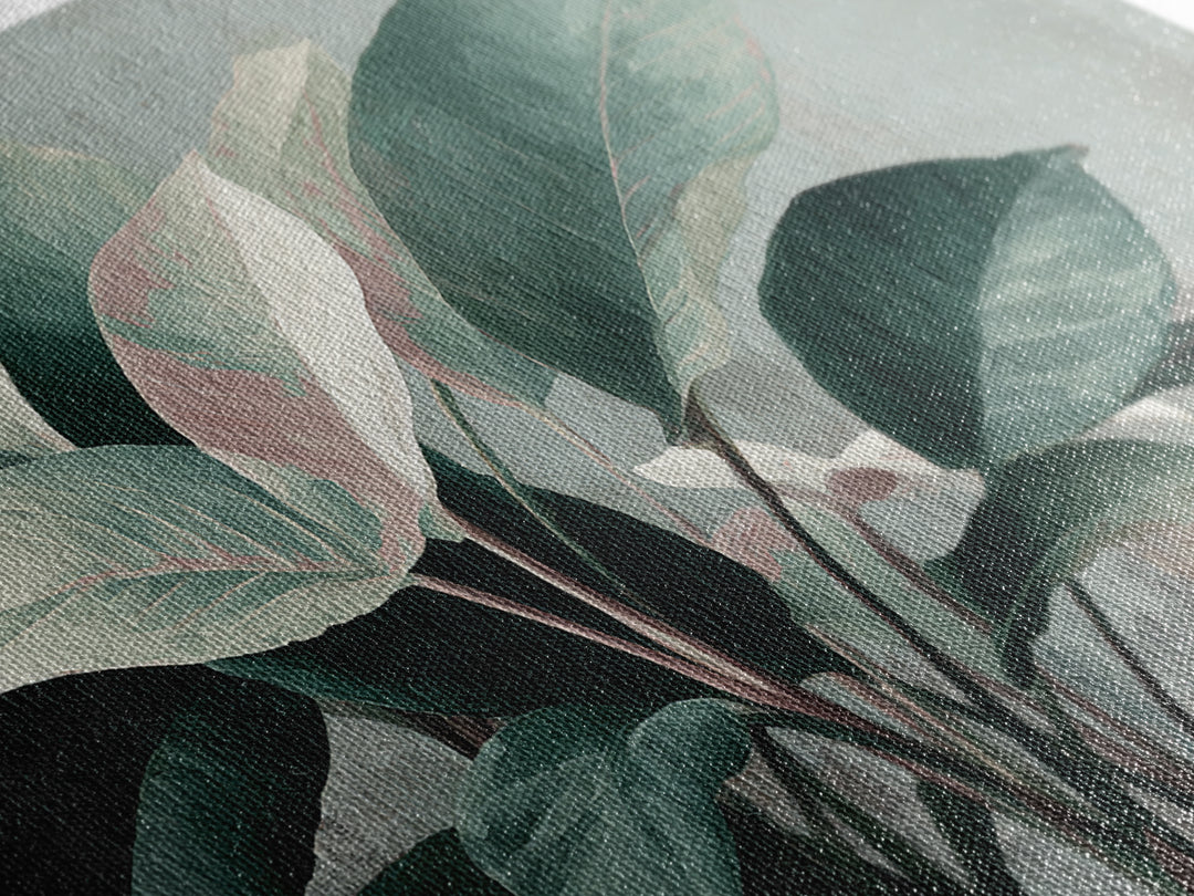 Large Botanical Leaves Canvas Print, Above Sofa Art, Set of 3 Wall Art, Living Room Decor, Oil Painting, Statement, ASA-3x2-73