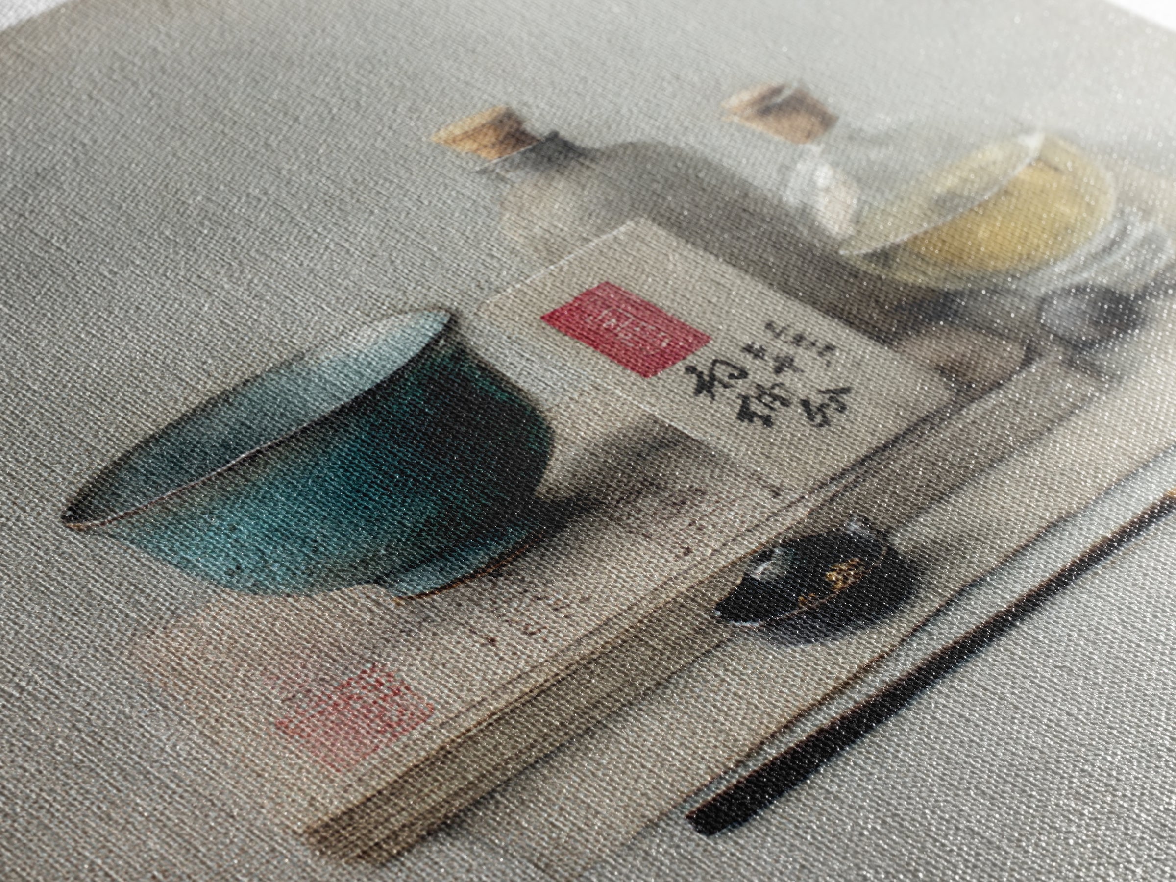 Tea Bowl and Steam Still Life on Canvas Print, Asian Inspired Art, Bird Art, Living Room Decor, Oil Painting, Harmony, ASI-1x1-15