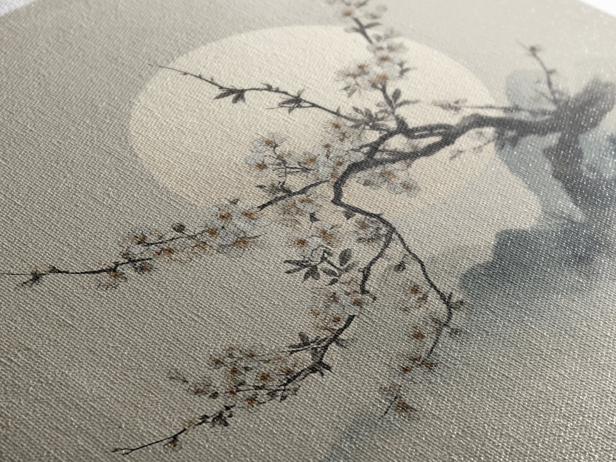 Plum Blossom Branch Painted Canvas Print, Asian Inspired Art, Neutral Wall Art, Living Room Decor, Fine Art, Harmony, ASI-1x1-60