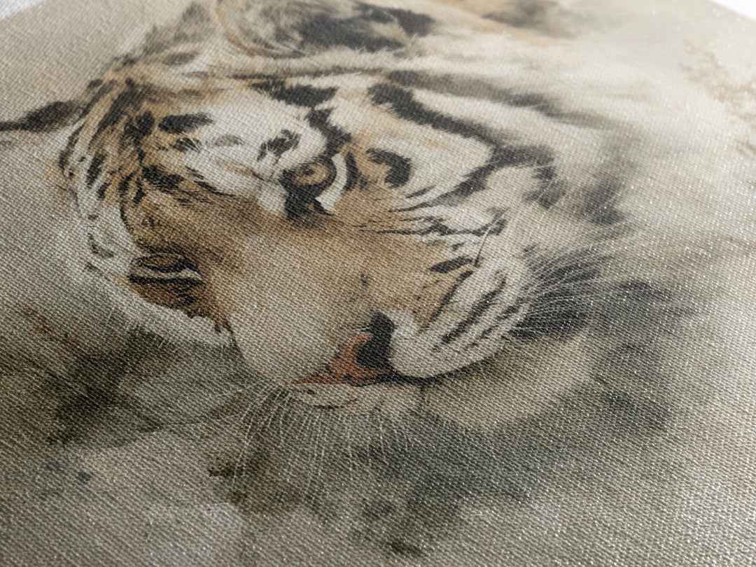 Tiger Portrait with Expressive Brush Ink Energy Framed Canvas Print, Asian Inspired Art, Asian, Living Room Decor, Harmony, ASI-1x1-64