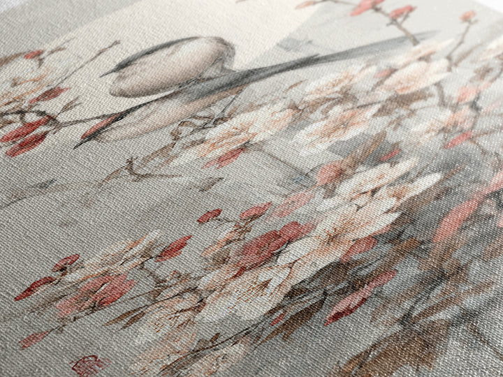 Fan Shaped Composition of Blossoms and Birds Canvas Print, Asian Inspired Art, Modern Wall Decor, Living Room Decor, Harmony, ASI-1x3-5