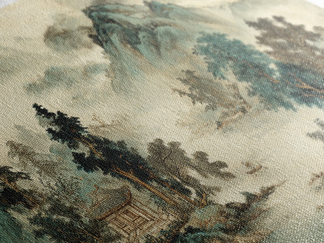 Chinese Mountain Scroll Landscape Canvas Print, Asian Inspired Art, Farmhouse Wall Art, Living Room Decor, Fine Art, Harmony, ASI-2x1-76