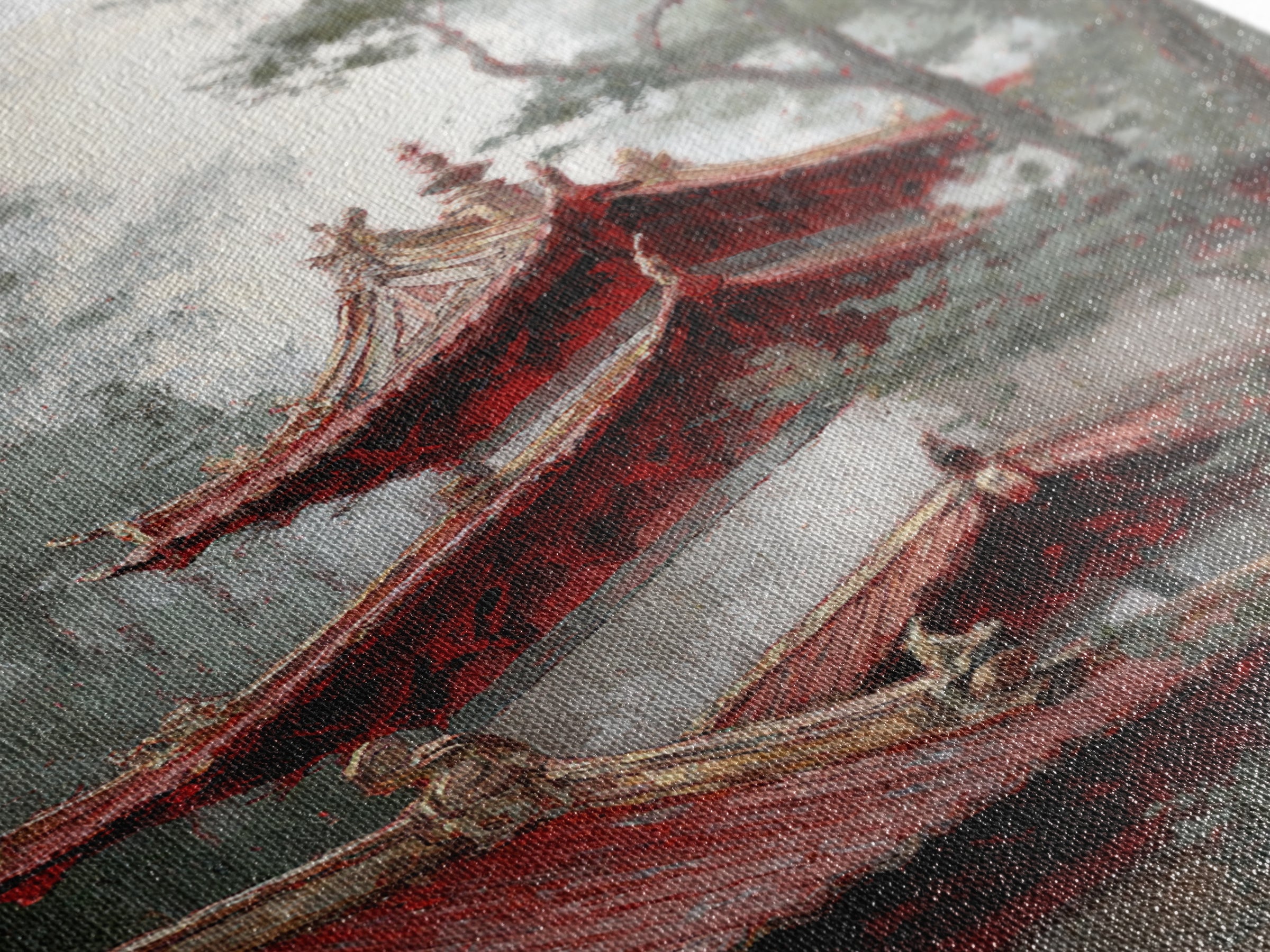 Temple Roof Detail Framed Canvas Print, Asian Inspired Art, Textured Painting, Living Room Decor, Harmony, Unique Wall Art, ASI-2x3-55