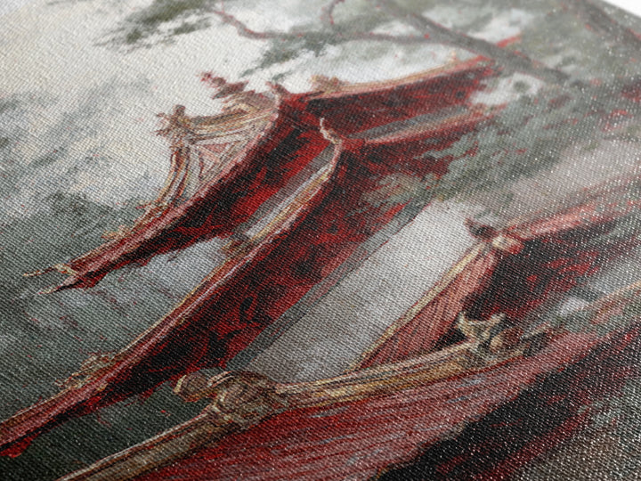 Temple Roof Detail Framed Canvas Print, Asian Inspired Art, Textured Painting, Living Room Decor, Harmony, Unique Wall Art, ASI-2x3-55
