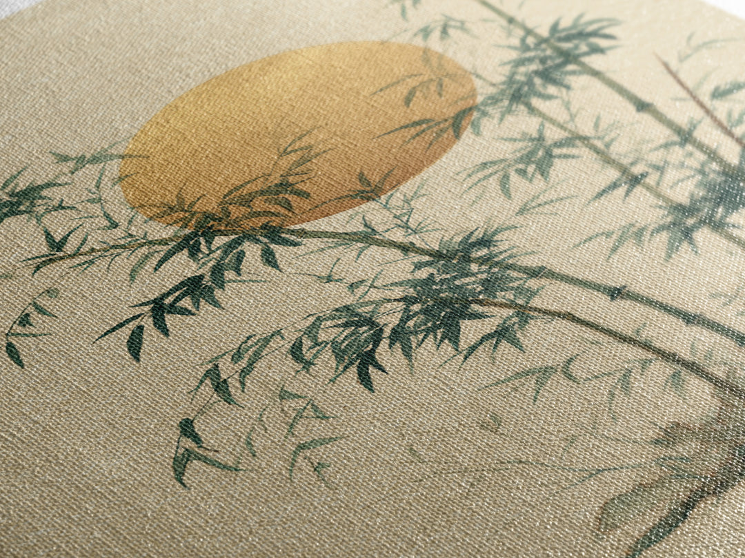 Golden Moon Behind Bamboo Silhouettes Canvas Print, Asian Inspired Art, Living Room Decor, Fine Art, Harmony, Floral Art, ASI-2x3-61