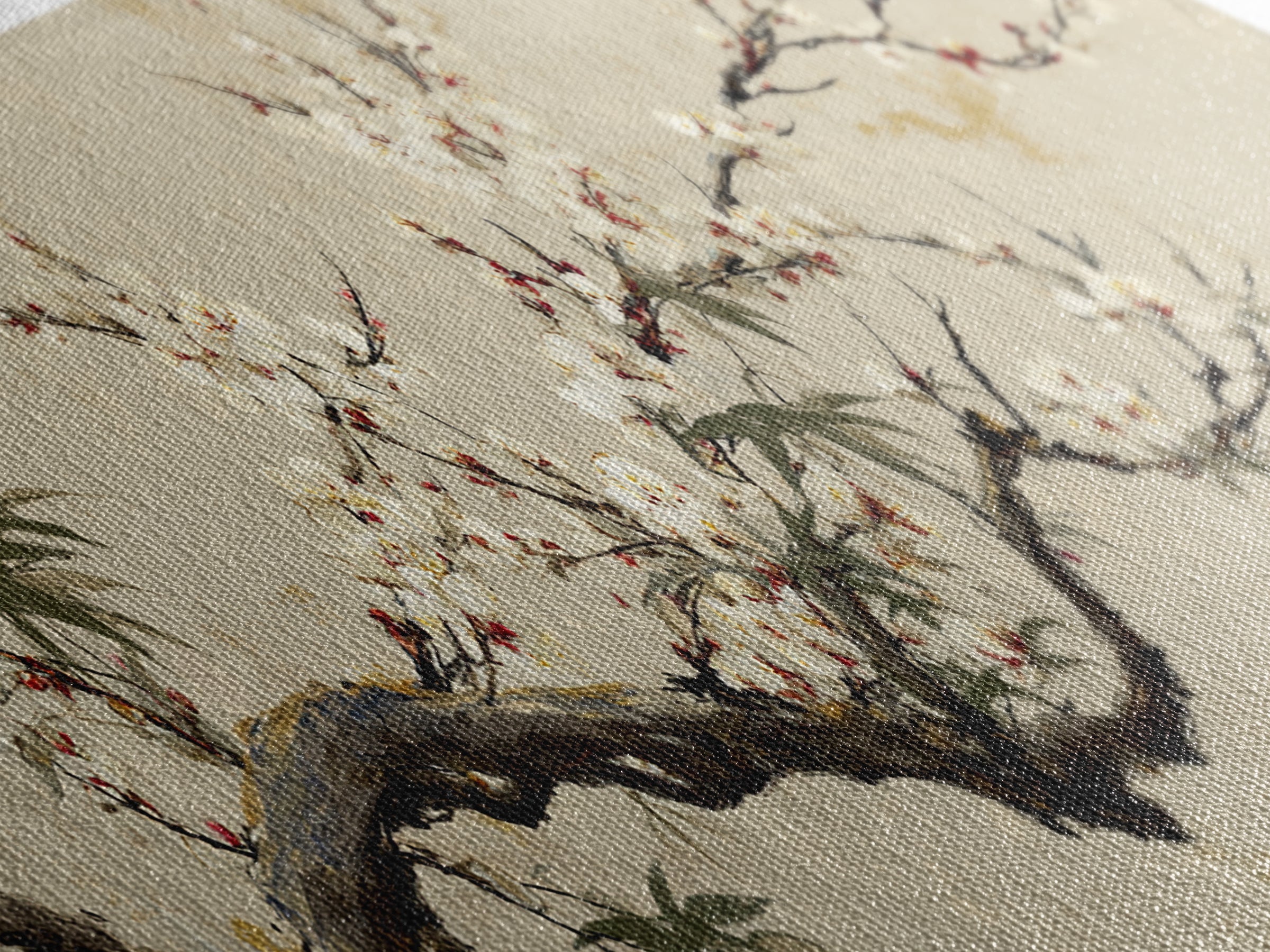 Cherry Blossom Branch Framed Canvas Print, Asian Inspired Art, Printable Art, Living Room Decor, Harmony, Neutral Wall Art, ASI-3x1-67