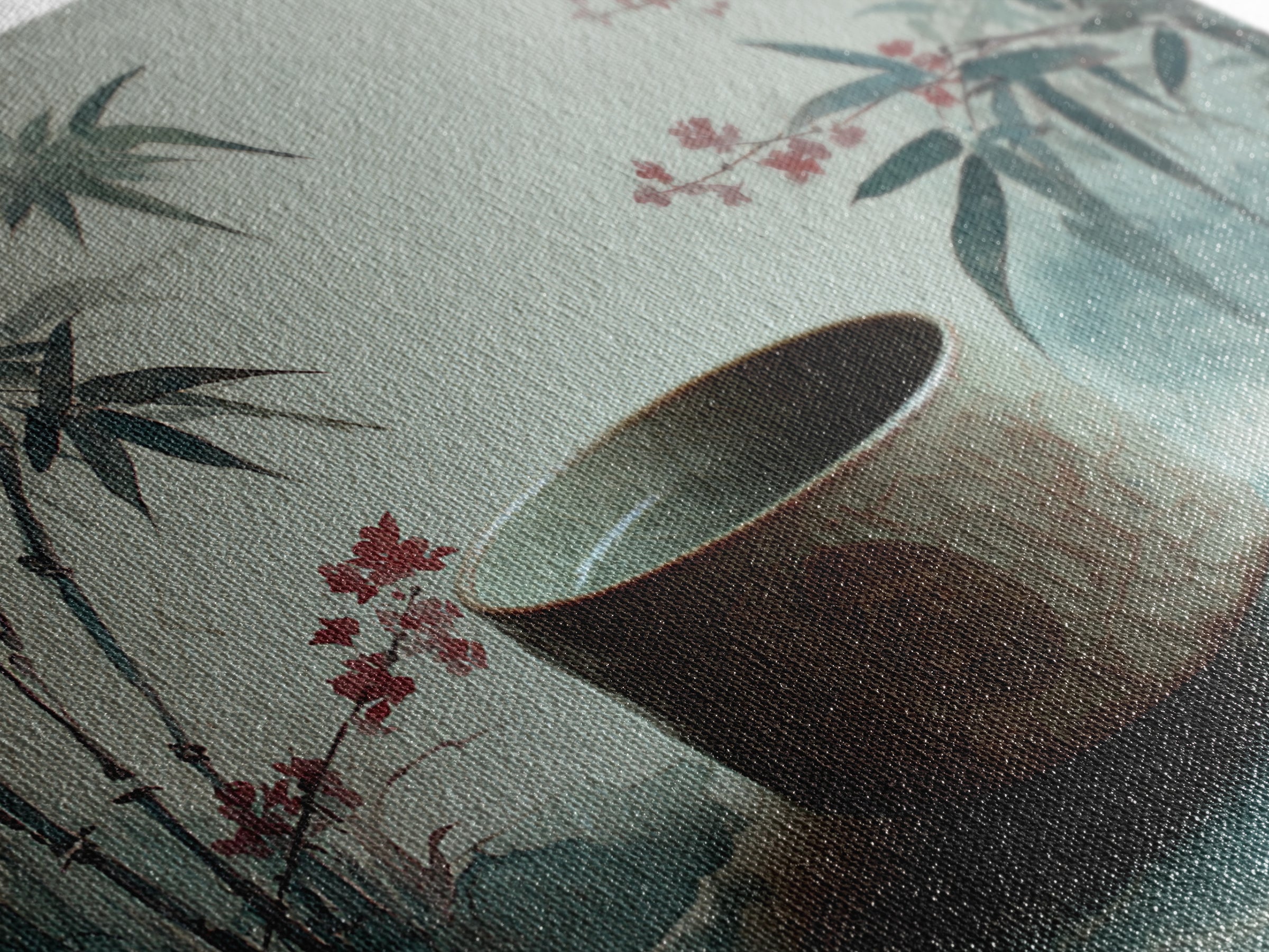 Tea Bowl and Steam Still Life on Framed Canvas Print, Asian Inspired Art, Aesthetic Wall Art, Living Room Decor, Harmony, ASI-3x2-19