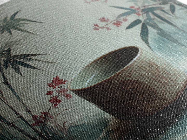 Tea Bowl and Steam Still Life on Framed Canvas Print, Asian Inspired Art, Aesthetic Wall Art, Living Room Decor, Harmony, ASI-3x2-19