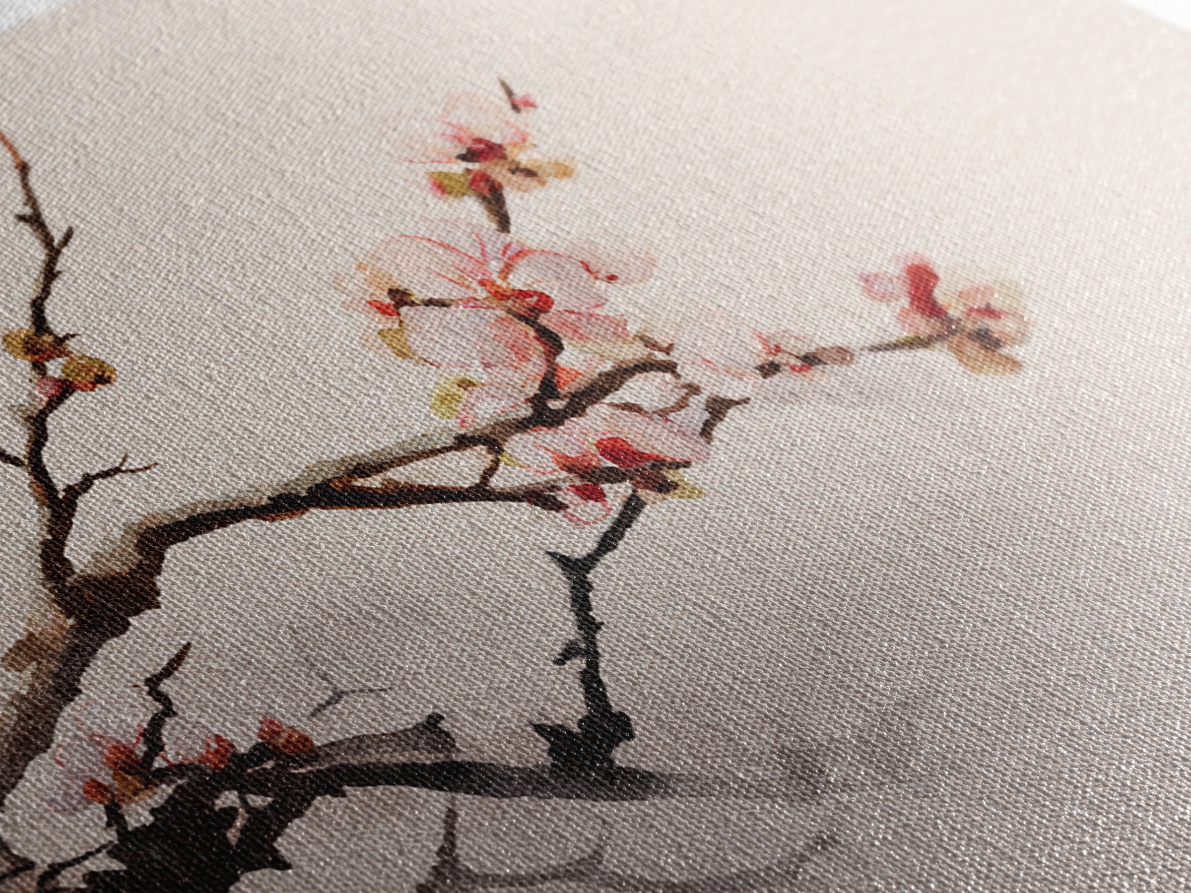 Plum Blossom Branch Painted Framed Canvas Print, Asian Inspired Art, Indian Art, Living Room Decor, Watercolor Art, Harmony, ASI-3x2-40