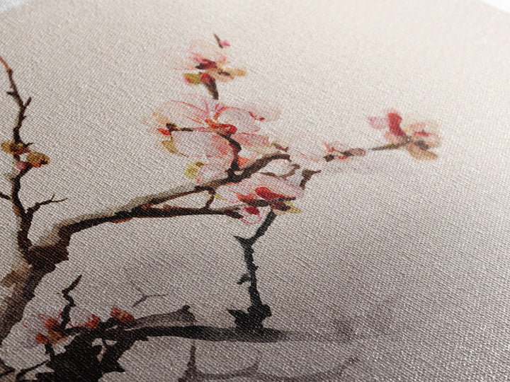 Plum Blossom Branch Painted Framed Canvas Print, Asian Inspired Art, Indian Art, Living Room Decor, Watercolor Art, Harmony, ASI-3x2-40