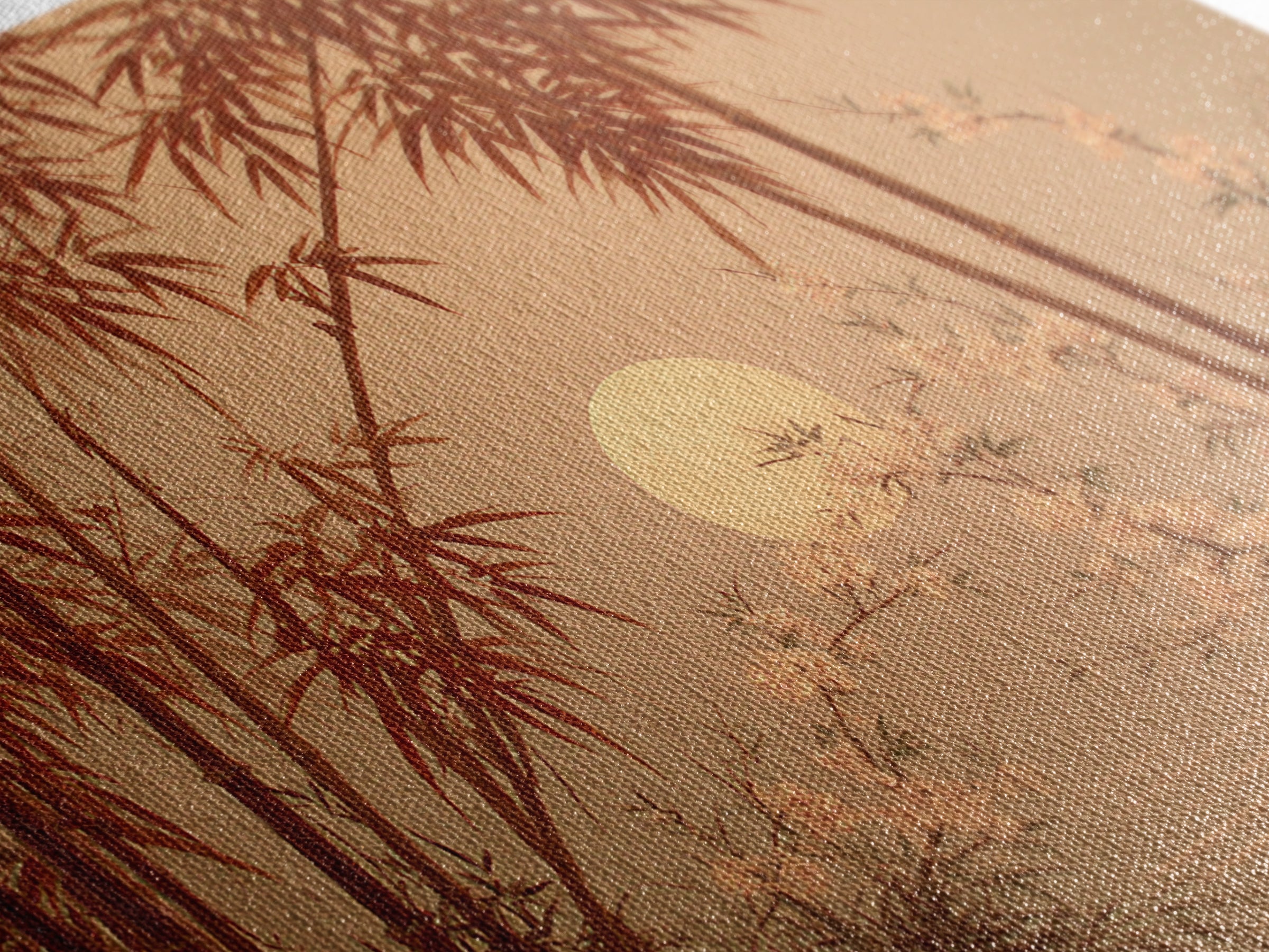 Golden Moon Behind Bamboo Silhouettes Framed Canvas Print, Asian Inspired Art, Zen Wall Art, Living Room Decor, Harmony, ASI-3x2-81