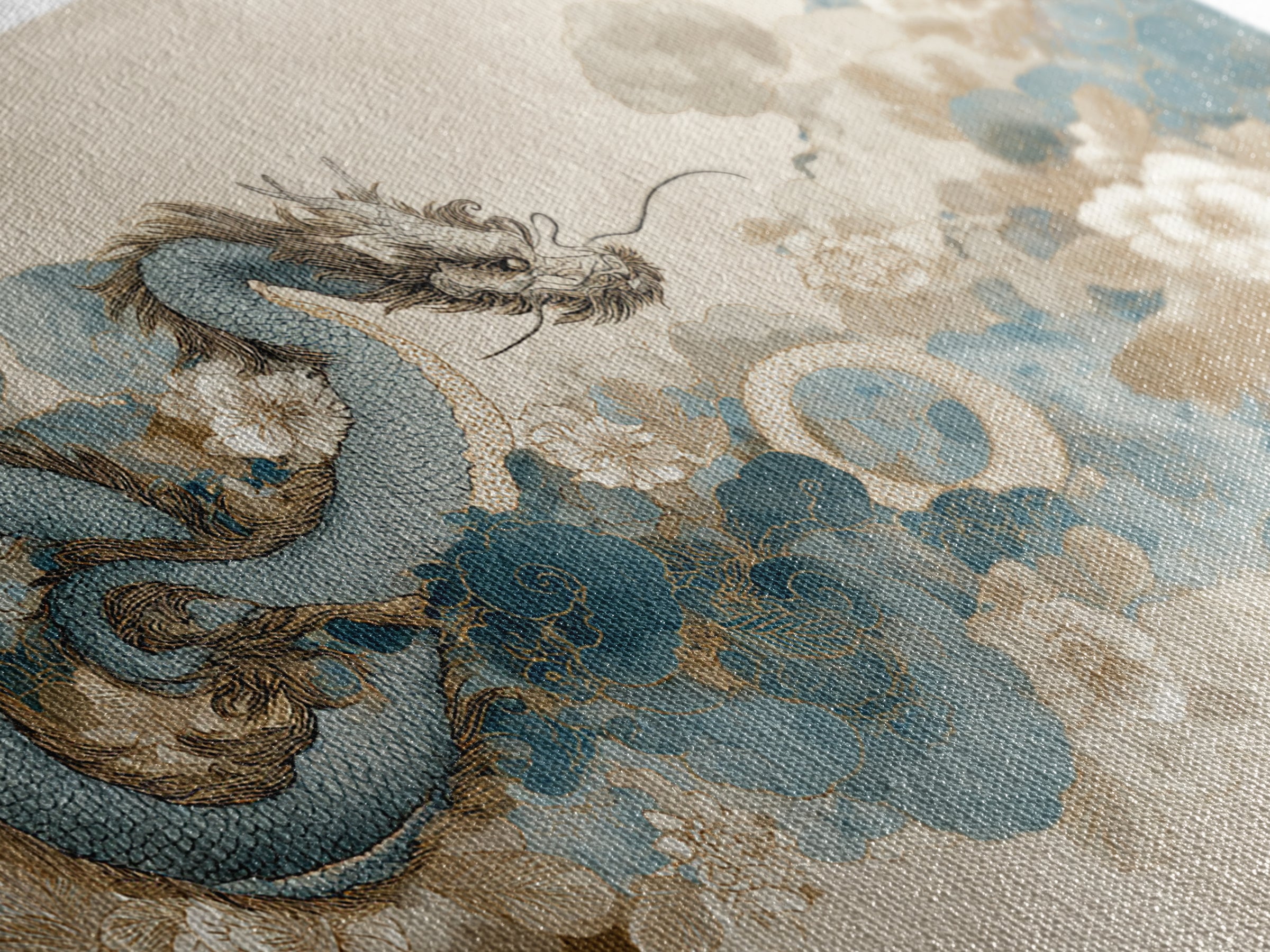 Dragon Curling Through Clouds Canvas Print, Asian Inspired Art, Spiritual Wall Art, Living Room Decor, Oil Painting, Harmony, ASI-3x2-89