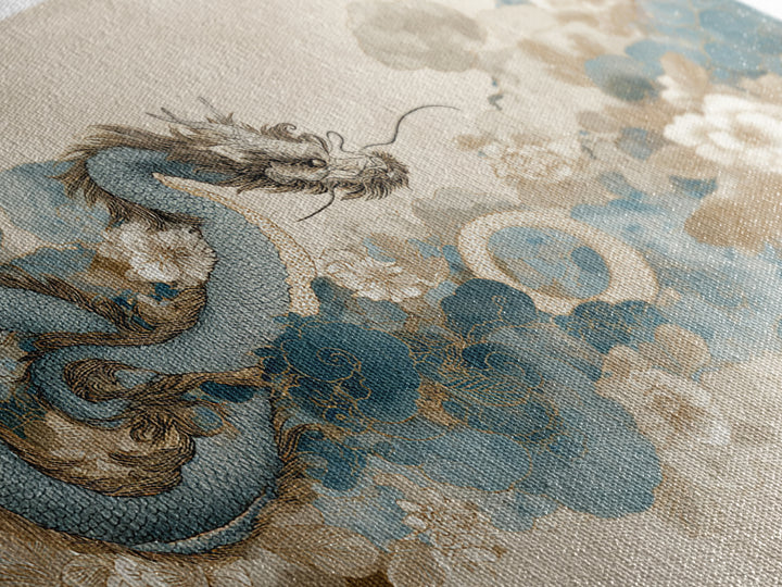 Dragon Curling Through Clouds Canvas Print, Asian Inspired Art, Spiritual Wall Art, Living Room Decor, Oil Painting, Harmony, ASI-3x2-89
