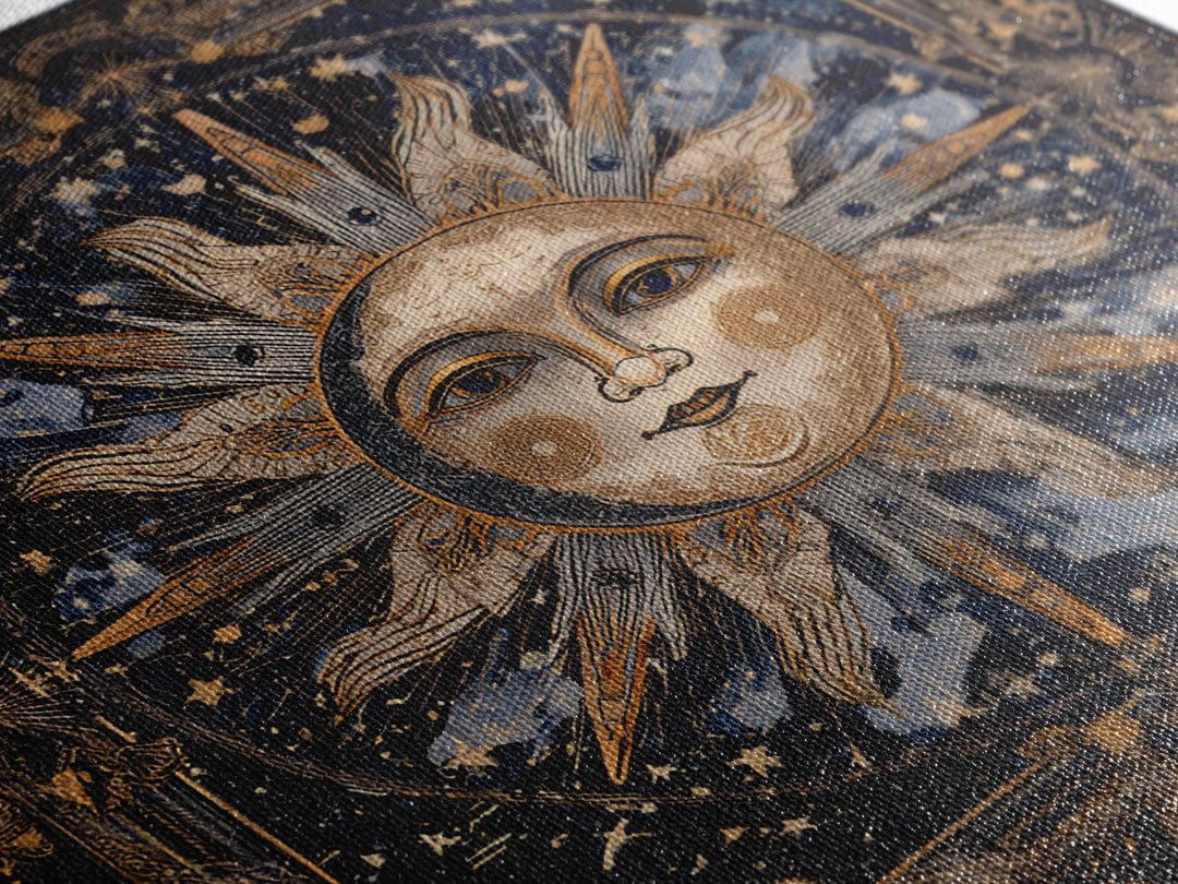 Sun and Moon Faces Canvas Print, Astrology Art, Modern Decor, Living Room Decor, Oil Painting, Zodiac, Art Print, Digital Art, AST-1x1-5