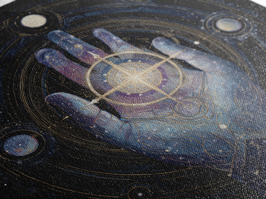 Tarot Cosmic Hand Holding a Glowing Star Framed Canvas Print, Astrology Art, Fine Art Print, Living Room Decor, Zodiac, AST-1x1-78