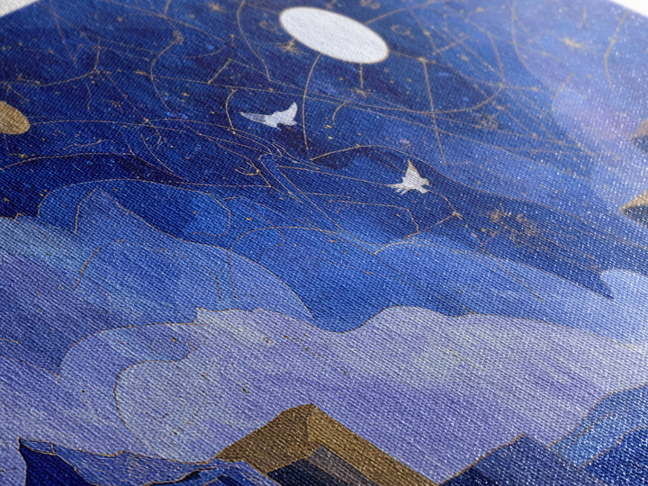 Ram Constellation Above Desert Cliffs at Night Framed Canvas Print, Astrology Art, Giclee Print, Living Room Decor, AST-2x1-100