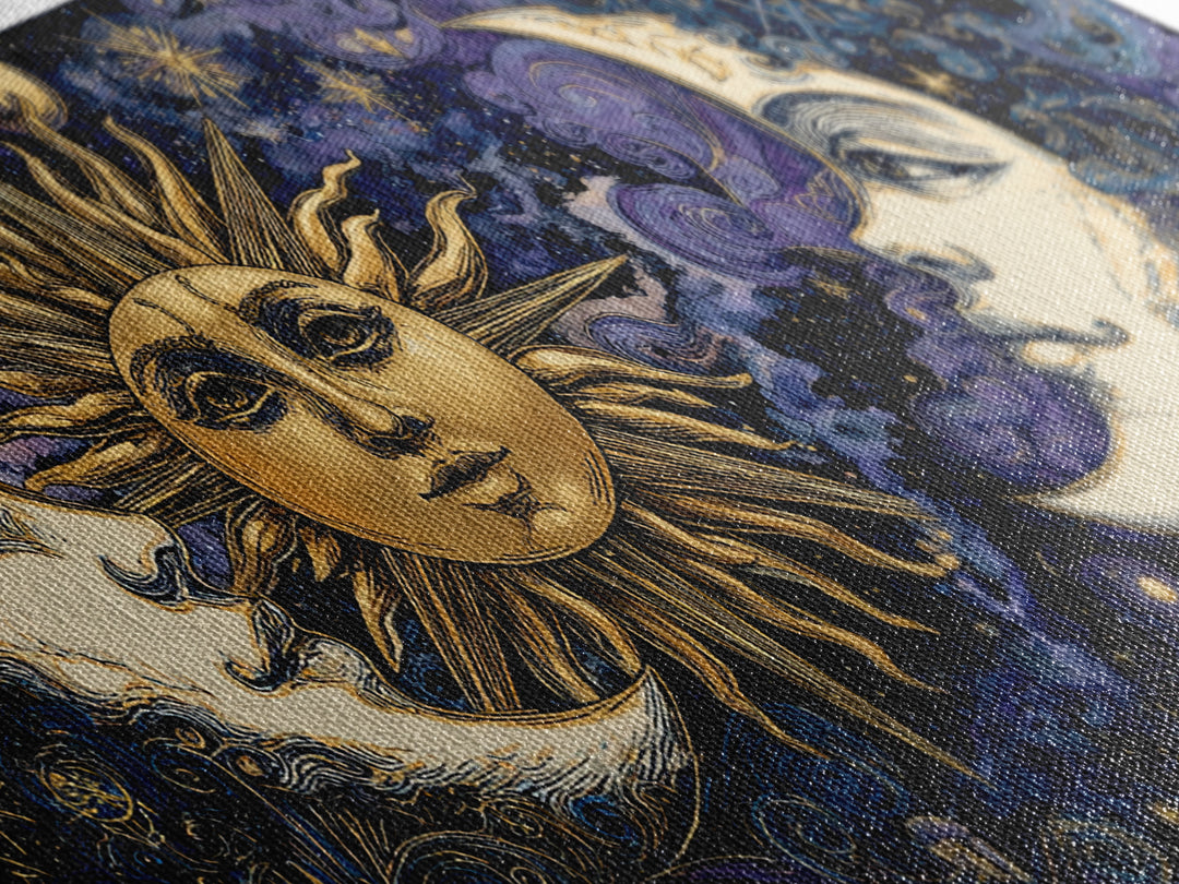 Sun and Moon Faces Canvas Print, Astrology Art, Celestial Decor, Living Room Decor, Zodiac, Leo Wall Art, Astronomy Print, AST-2x1-73
