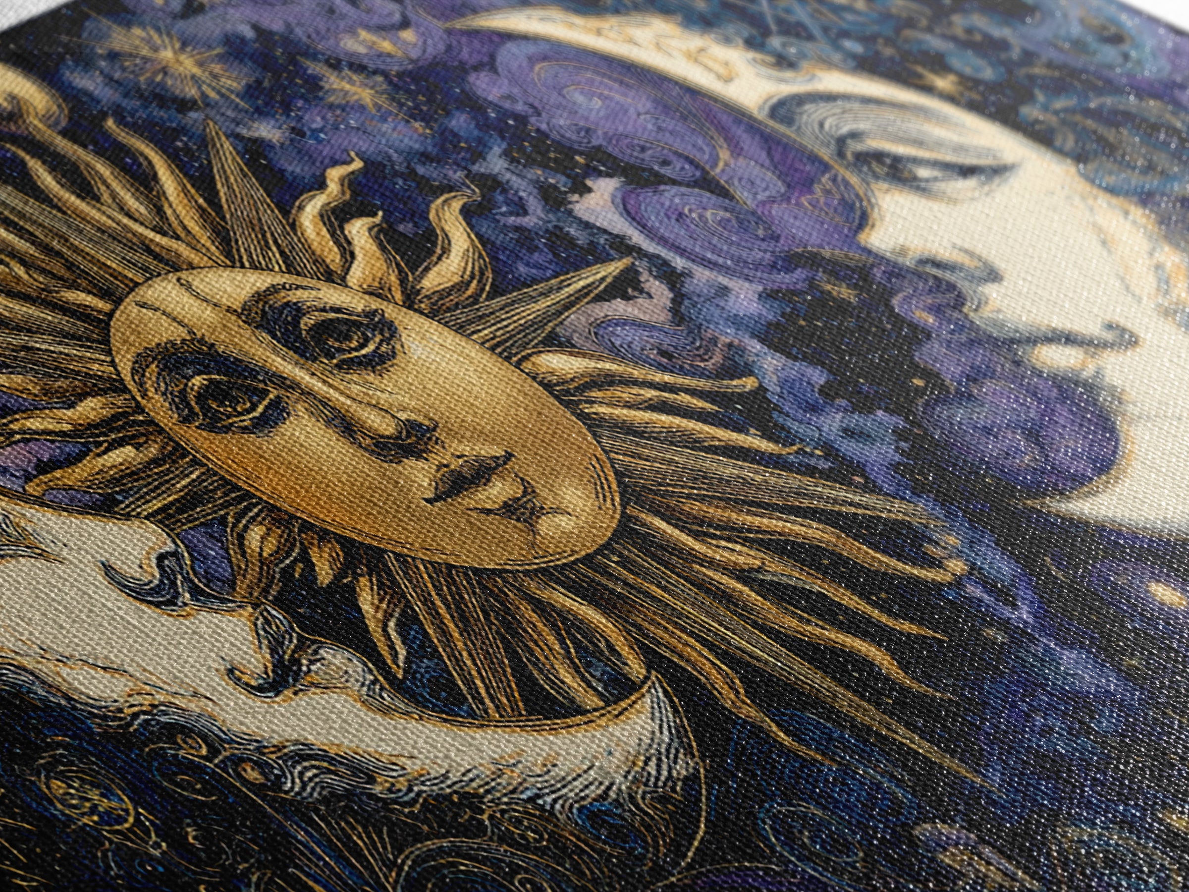 Sun and Moon Faces Canvas Print, Astrology Art, Celestial Decor, Living Room Decor, Zodiac, Leo Wall Art, Astronomy Print, AST-2x1-73