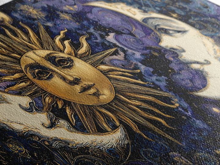 Sun and Moon Faces Canvas Print, Astrology Art, Celestial Decor, Living Room Decor, Zodiac, Leo Wall Art, Astronomy Print, AST-2x1-73
