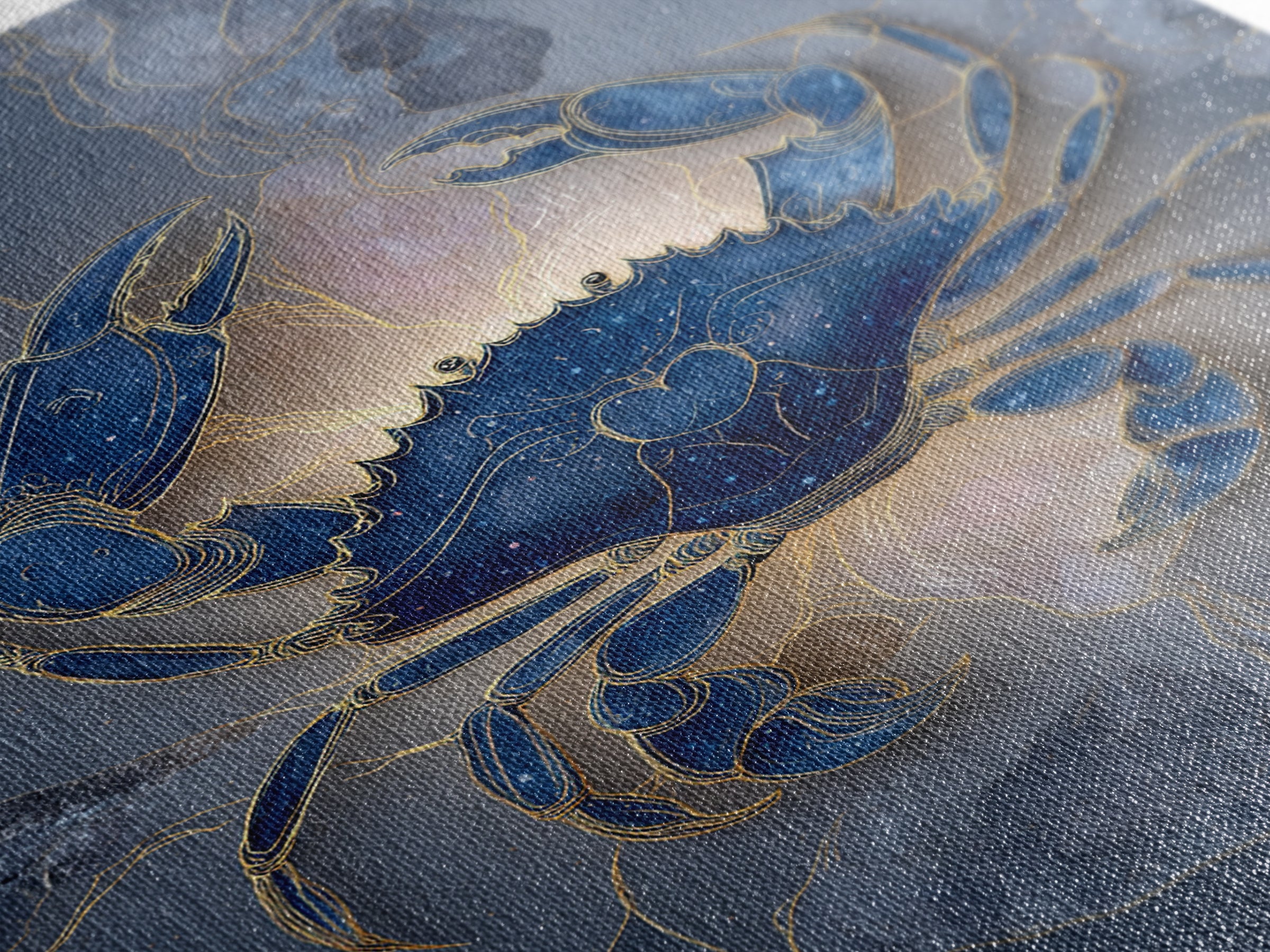 Celestial Crab under Glowing Ocean Moonlight Framed Canvas Print, Astrology Art, Neutral Decor, Living Room Decor, Zodiac, AST-2x3-24