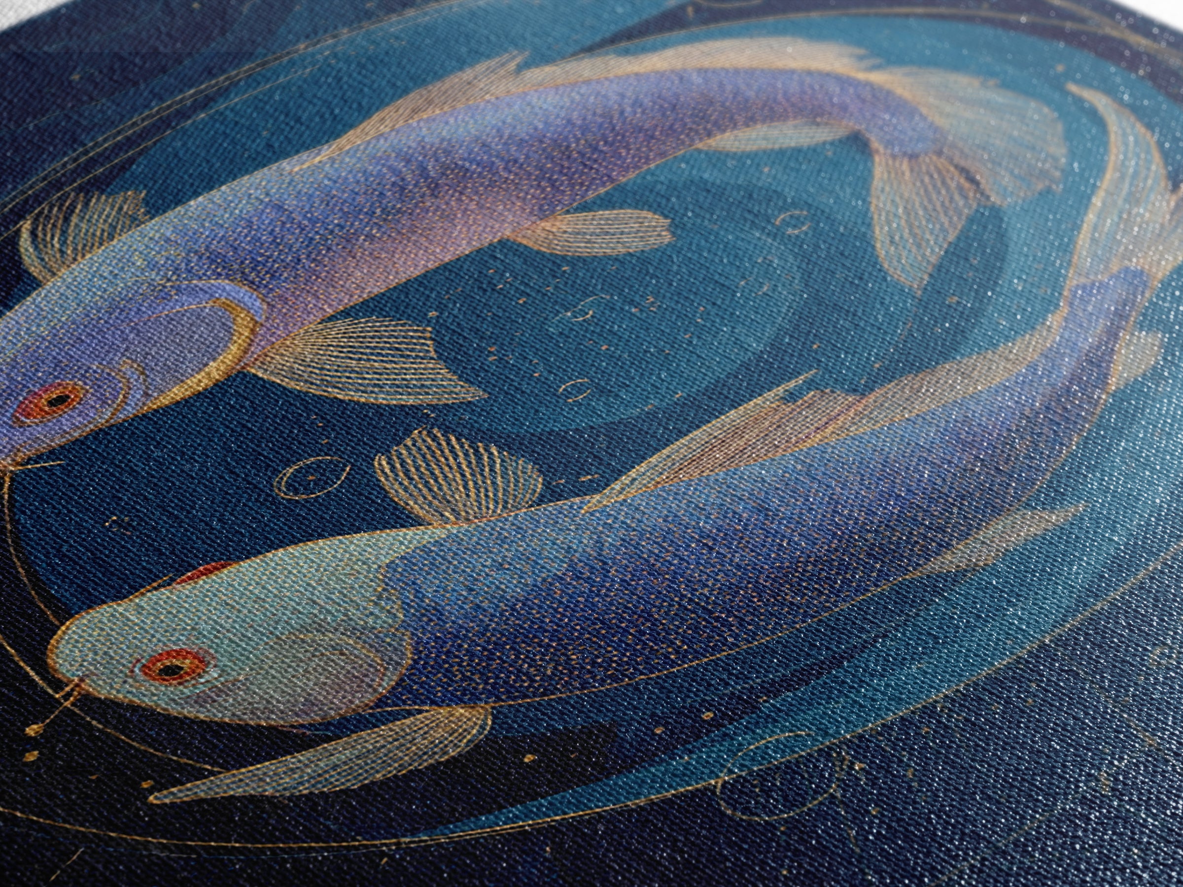 Cosmic Fish Pair Circling a Moonlit Pool Canvas Print, Astrology Art, Poster, Living Room Decor, Zodiac, Astrology Gifts, AST-2x3-31