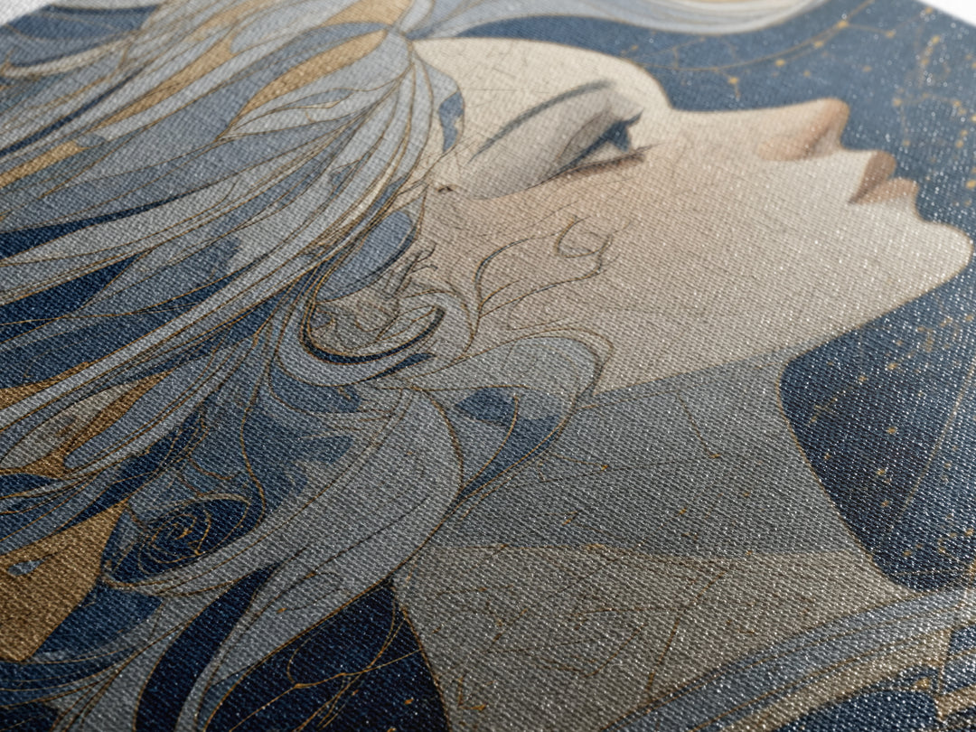 Moon Goddess with Flowing Hair and Constellations Canvas Print, Astrology Art, Astrology Gifts, Living Room Decor, Zodiac, AST-2x3-59