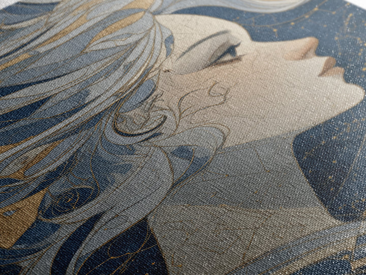 Moon Goddess with Flowing Hair and Constellations Canvas Print, Astrology Art, Astrology Gifts, Living Room Decor, Zodiac, AST-2x3-59