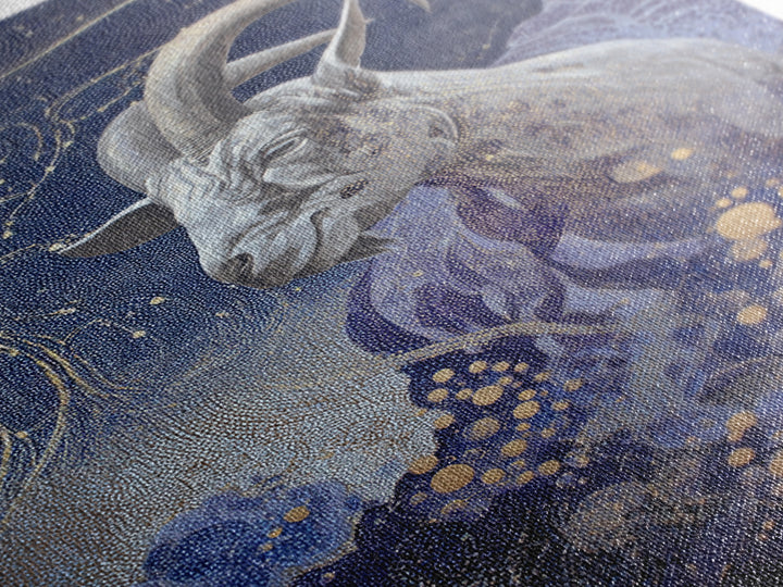 Capricorn Sea Goat Emerging from Cosmic Waves Framed Canvas Print, Astrology Art, Psychedelic Art, Living Room Decor, Zodiac, AST-2x3-75