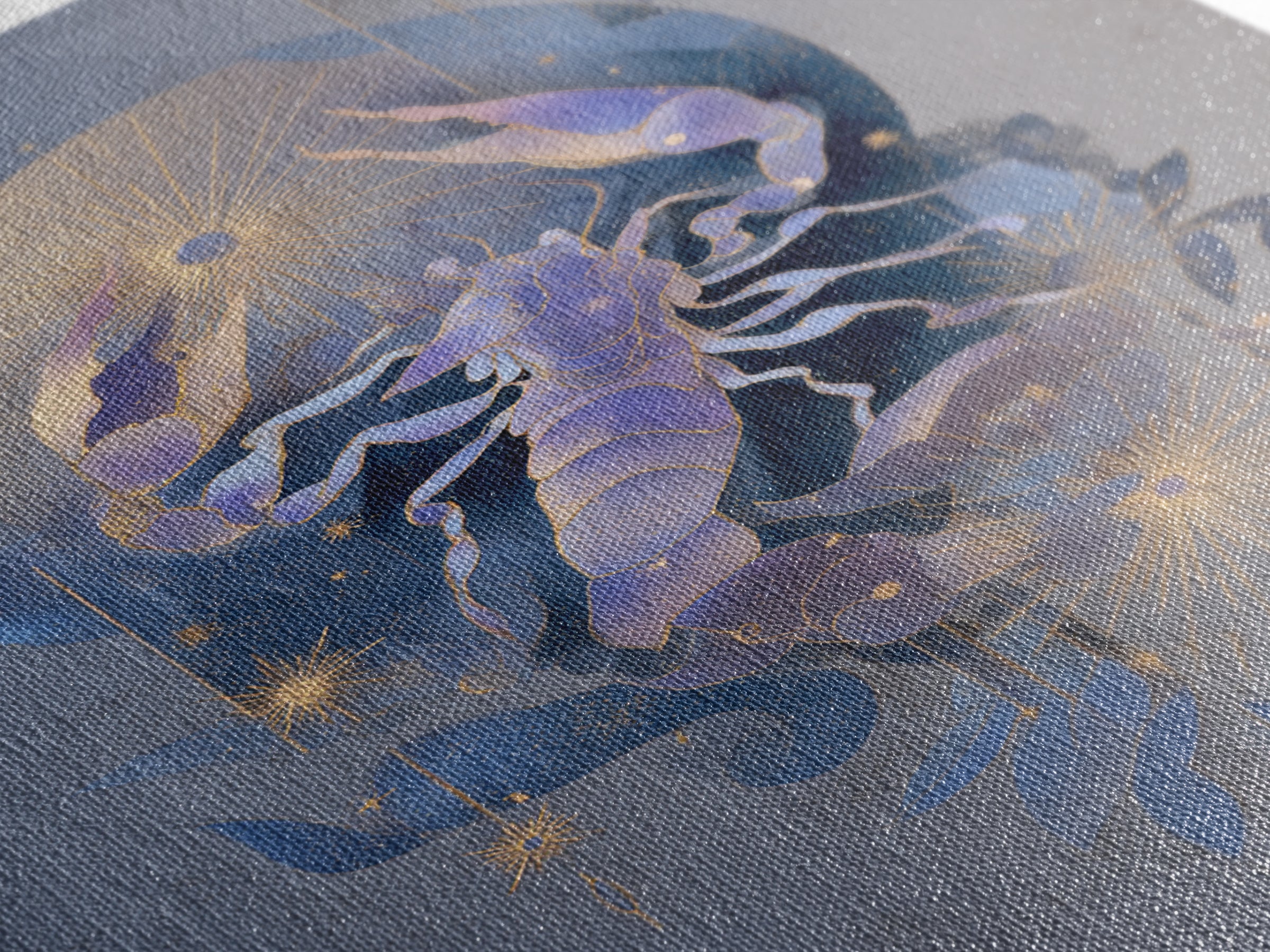Scorpio Formed from Stars and Jeweled Shadows Framed Canvas Print, Astrology Art, Cat Art, Living Room Decor, Fine Art, Zodiac, AST-2x3-90