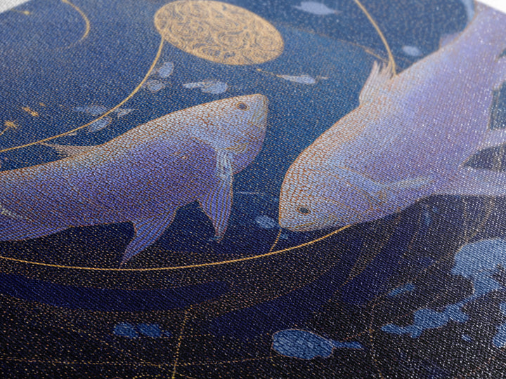 Cosmic Fish Pair Circling a Moonlit Pool Canvas Print, Astrology Art, Zodiac Wall Art, Living Room Decor, Fine Art, Zodiac, AST-3x2-3