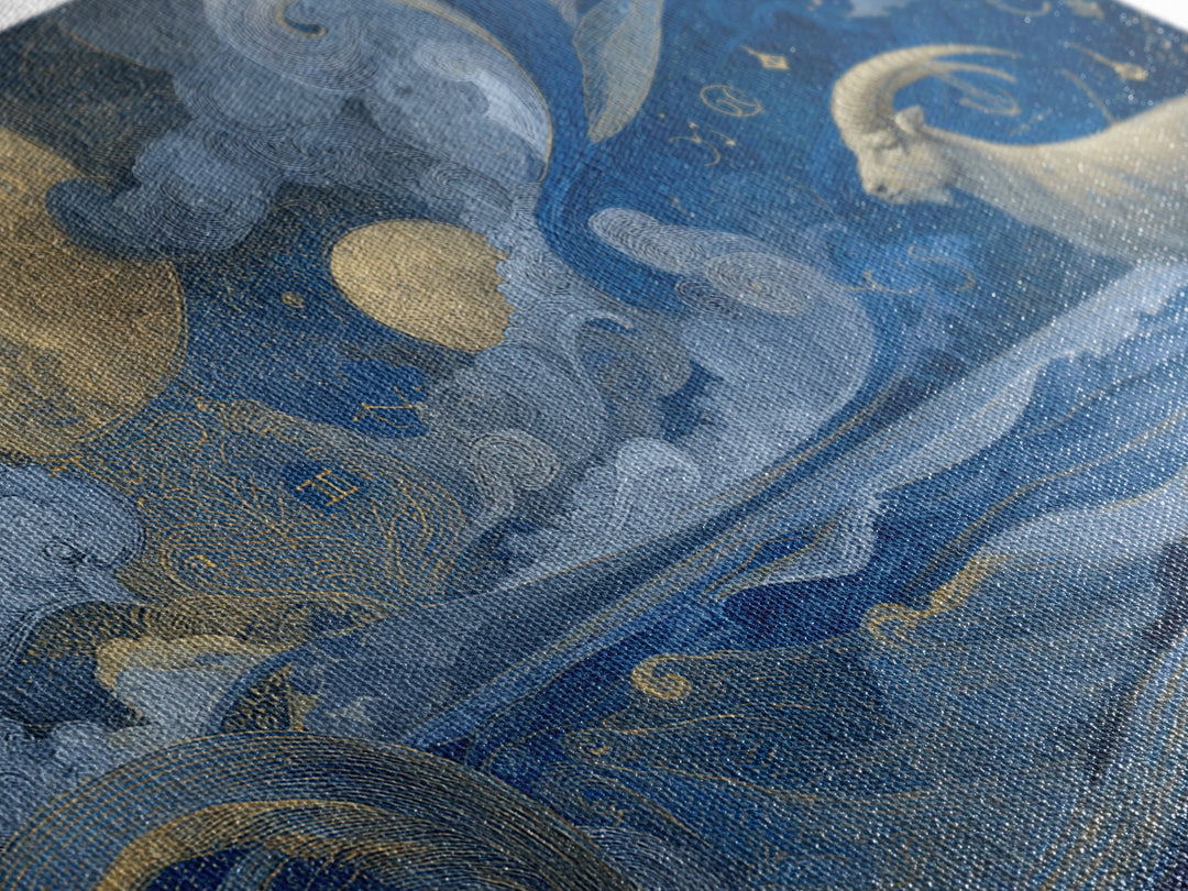 Capricorn Sea Goat Emerging from Cosmic Waves Canvas Print, Astrology Art, Digital Wall Art, Living Room Decor, Zodiac, AST-3x2-47