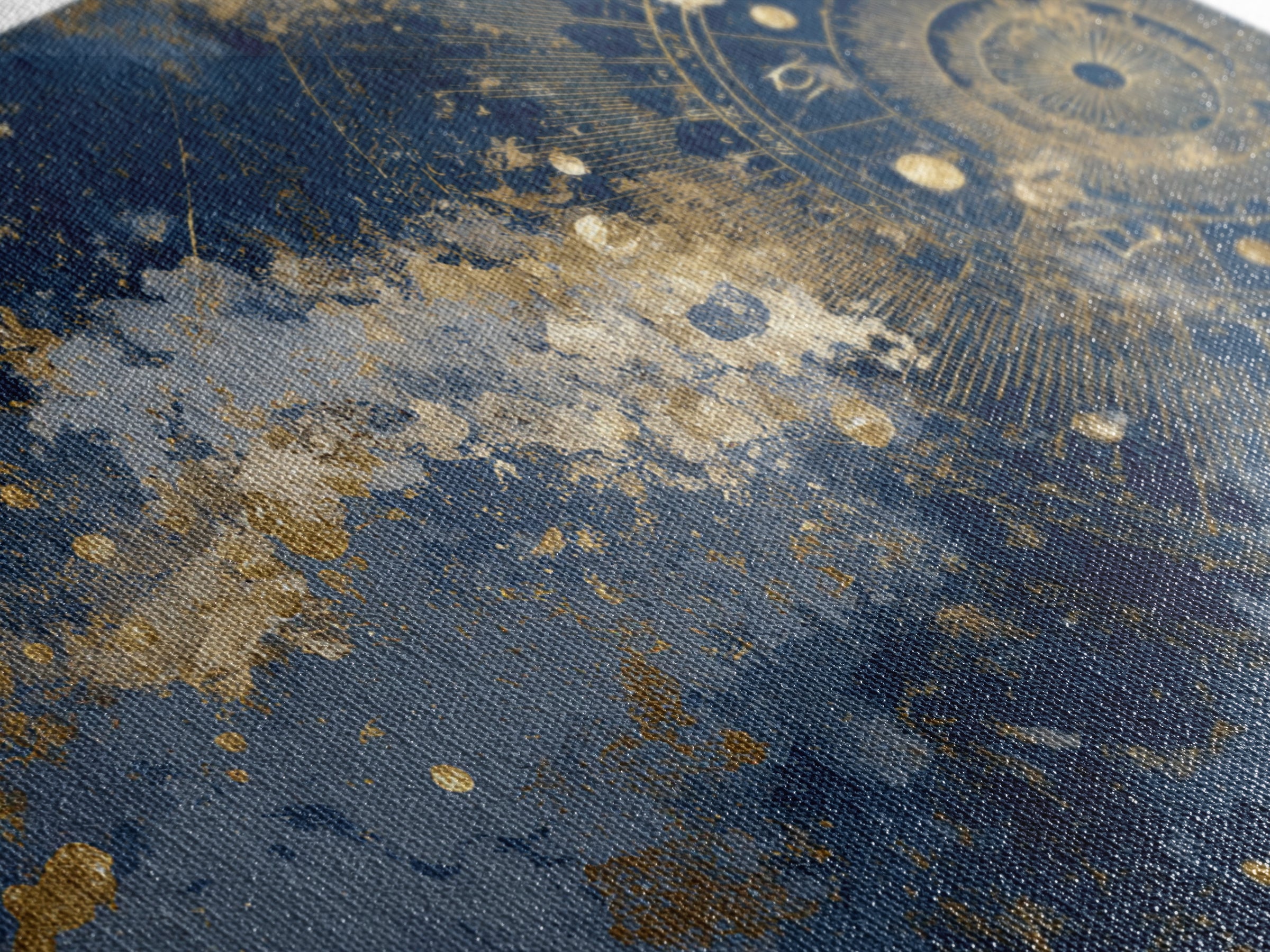 Gold Zodiac Wheel on Deep Midnight Blue Canvas Print, Astrology Art, Neutral Decor, Living Room Decor, Fine Art, Zodiac, AST-3x2-53