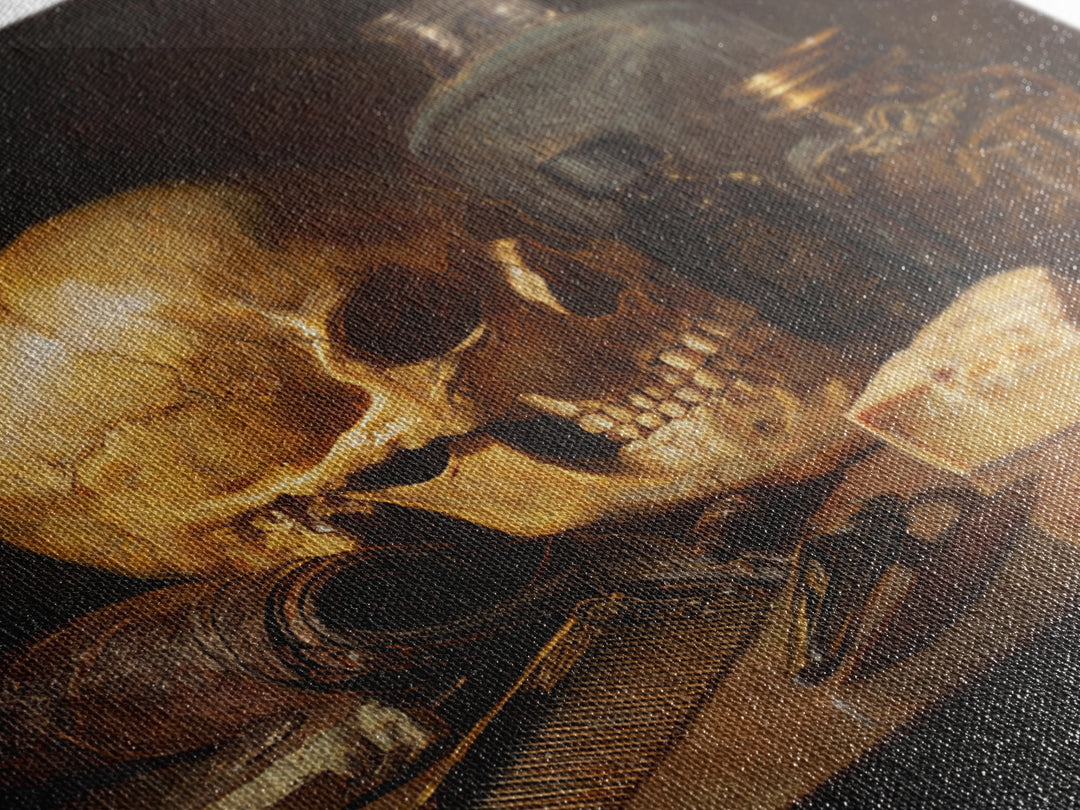 Skull with Comb and Razor in Tattoo Canvas Print, Barbershop Art, Unique Wall Art, Barbershop Decor, Oil Painting, Grooming, BAA-1x1-15