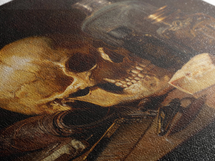 Skull with Comb and Razor in Tattoo Canvas Print, Barbershop Art, Unique Wall Art, Barbershop Decor, Oil Painting, Grooming, BAA-1x1-15