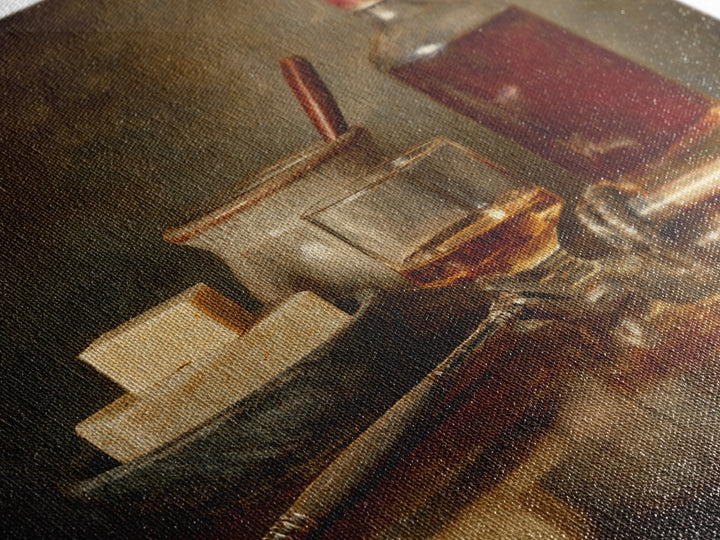 Whiskey and Straight Razor Masculine Still Life Canvas Print, Barbershop Art, Orange Wall Art, Barbershop Decor, Abstract Art, BAA-1x1-55