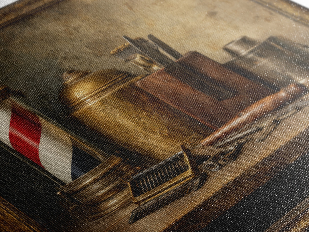 Antique Clippers and Combs on Worn Wood Framed Canvas Print, Barbershop Art, Black Man Art, Barbershop Decor, Abstract Art, BAA-1x1-57