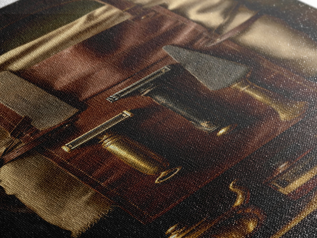 Leather Apron and Brass Tools Still Life Canvas Print, Barbershop Art, African American Art, Barbershop Decor, Grooming, BAA-1x3-10