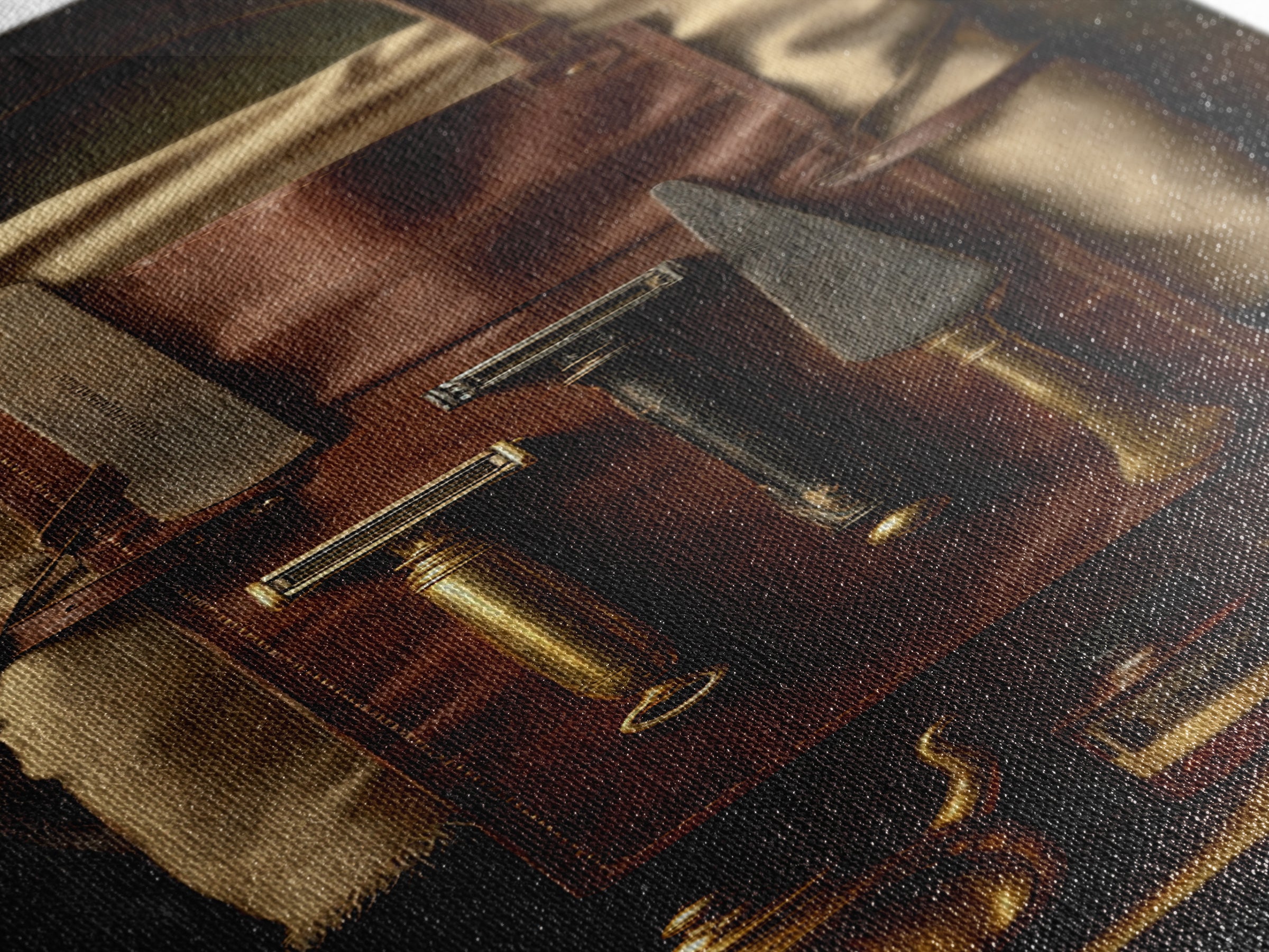 Leather Apron and Brass Tools Still Life Canvas Print, Barbershop Art, African American Art, Barbershop Decor, Grooming, BAA-1x3-10