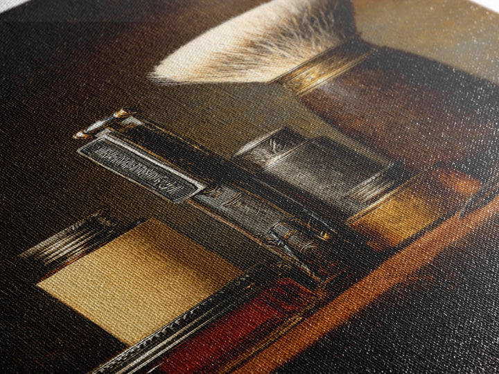 Straight Razor and Shaving Brush on Dark Canvas Print, Barbershop Art, Digital Poster, Barbershop Decor, Fine Art, Grooming, BAA-1x3-38
