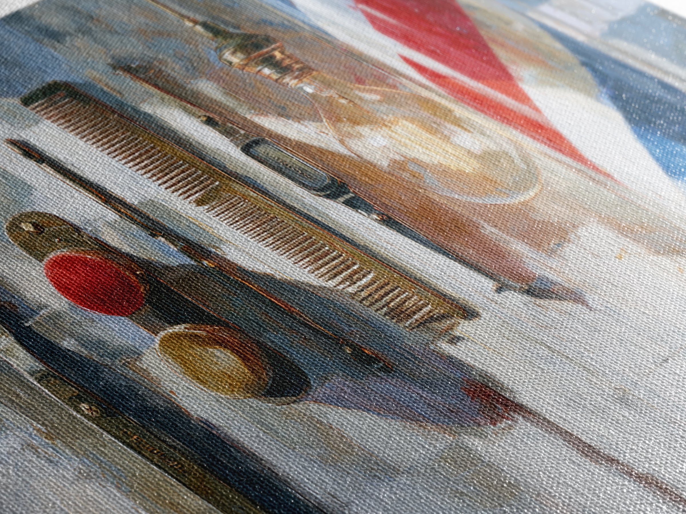 Red White and Blue Stripe Abstraction from Canvas Print, Barbershop Art, Barbershop Decor, Abstract Art, Grooming, BAA-2x1-61