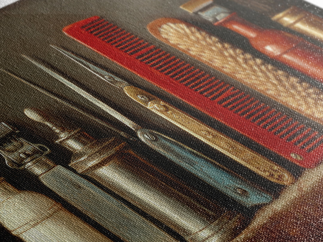 Antique Clippers and Combs on Worn Wood Canvas Print, Barbershop Art, Digital Prints, Barbershop Decor, Oil Painting, Grooming, BAA-2x1-77